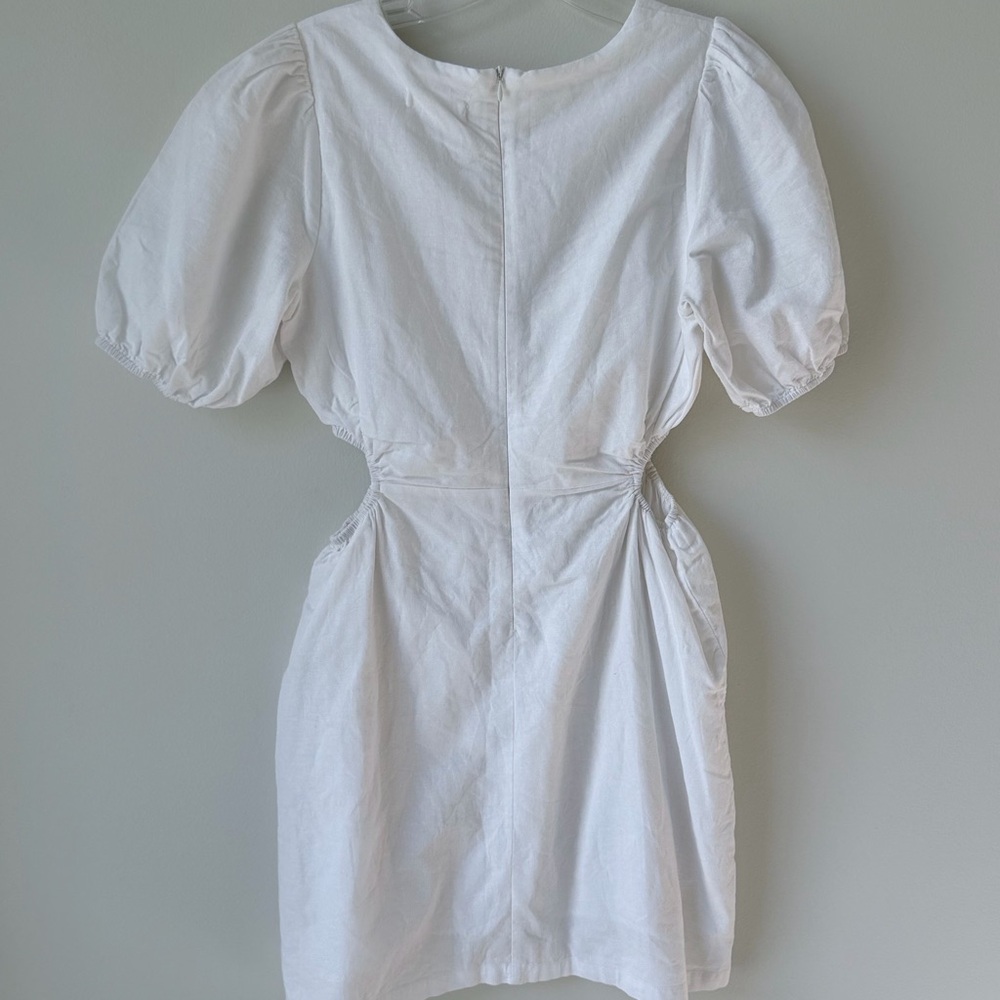 Altar'd State Size Medium White Puff Sleeve Cutout Mini Dress Linen Blend Lined - Picture 8 of 13